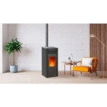 Promo-Paket: EMAFLAM REVA 9 kW schwarzer, angeschlossener, versiegelter Pelletofen + Rauchrohr-Kit – Bild 2