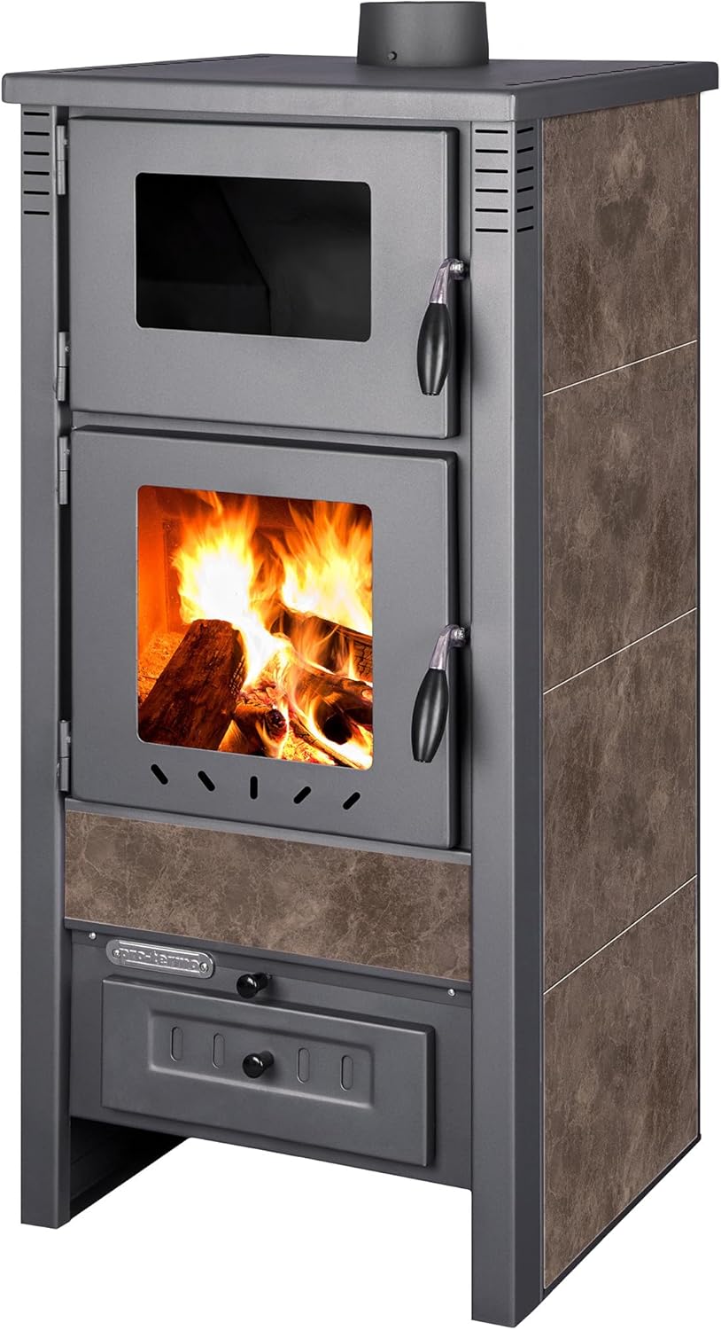 K AC_SL1500_ ProTermo Taurus Mokka Holzofen mit Backfach, 12 kW Heizleistung, Schamottstein, 52 x 50 x 107 cm, 2 Sichtfenster, Bauart 1. – Bild 1